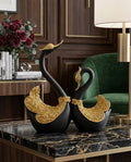 Romantic Swan Pair Showpiece – Elegant Black & Gold Décor