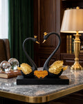 Royal Swan Couple Love Statue – Black & Gold Statement Décor
