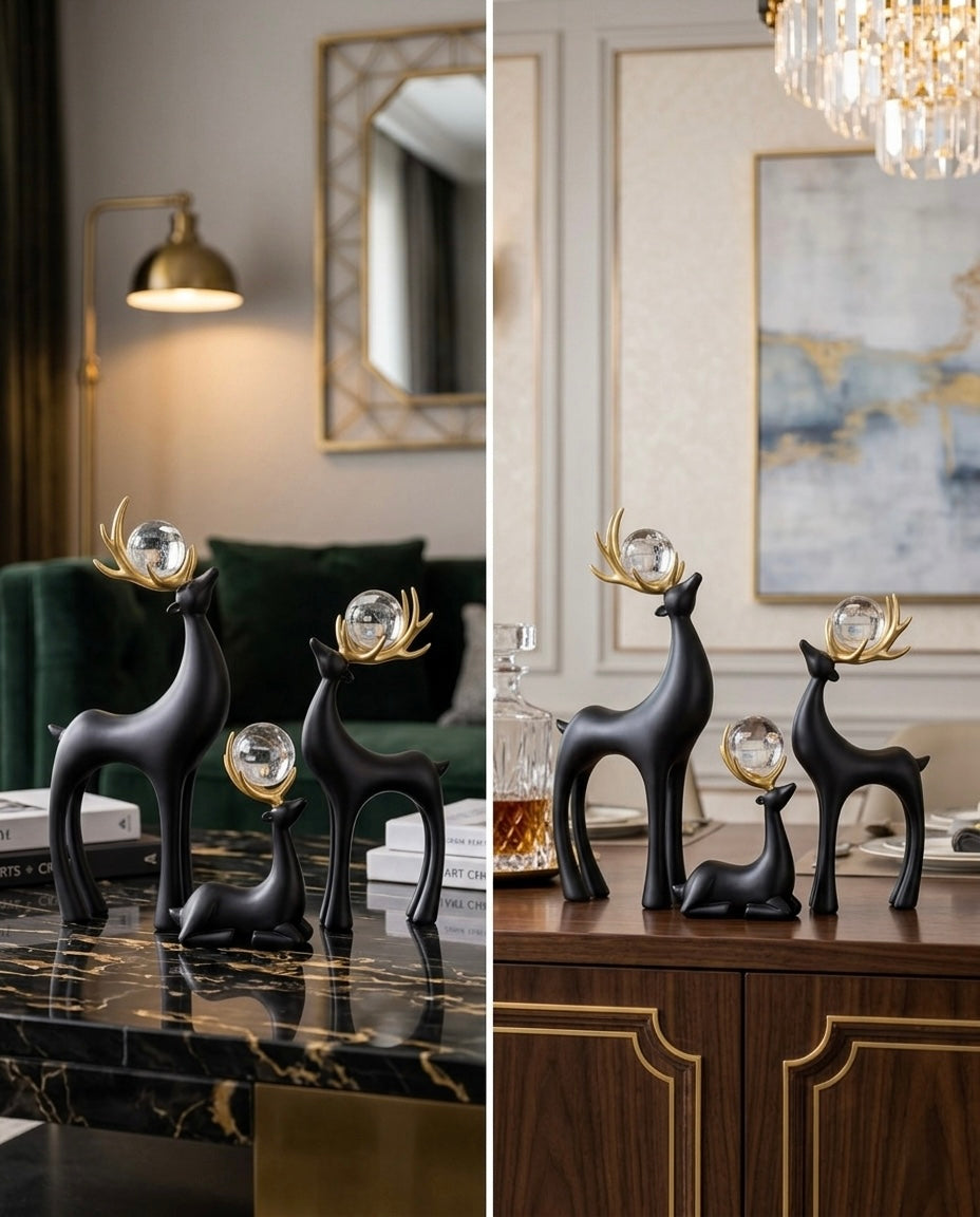 Royal Black Crystal Deer Décor – Modern Luxury Showpiece