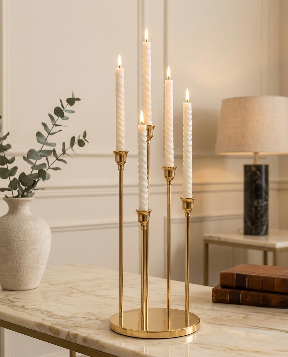 Premium 5-Candle Metal Stand – Luxury Decorative Centerpiece with LED Candles