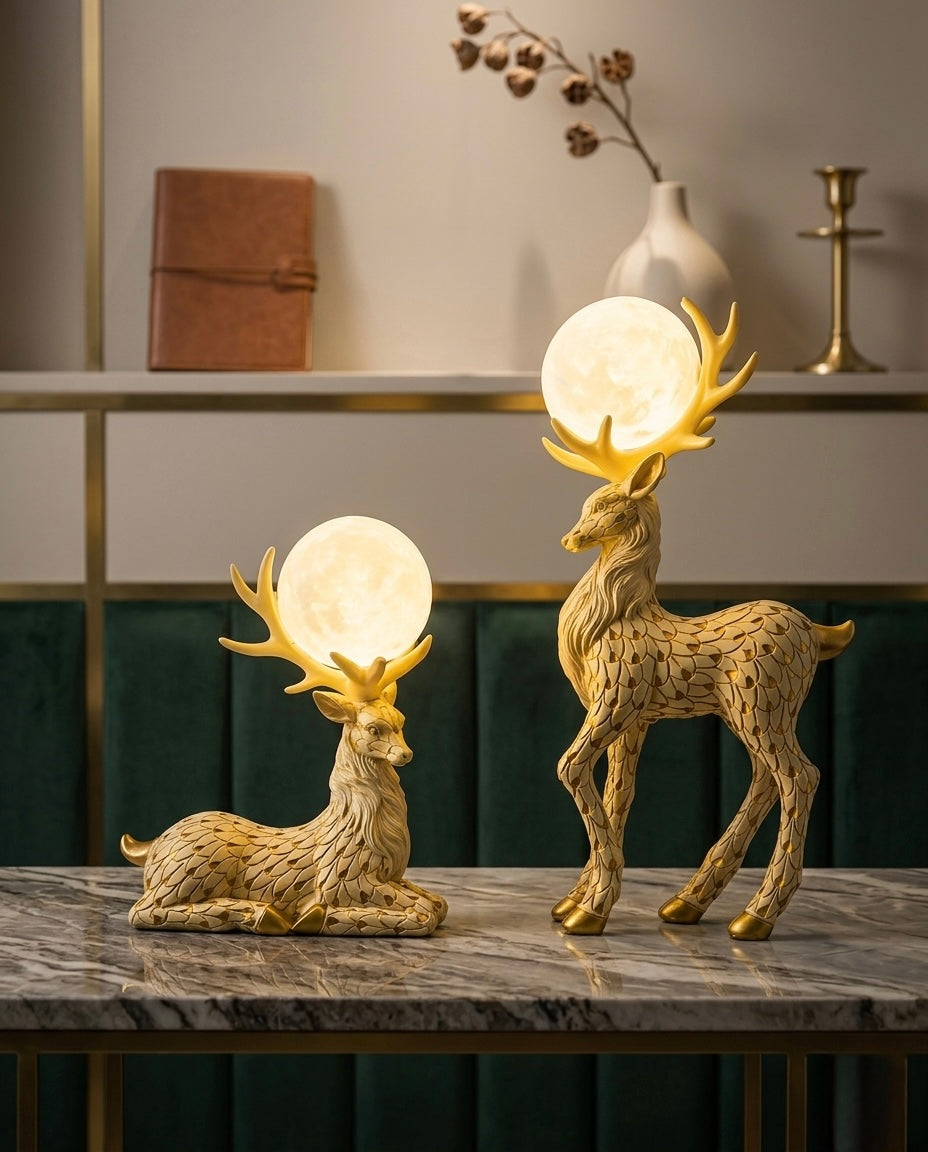 Premium Deer & Moon Lamp Set – Modern Luxury Home Accent