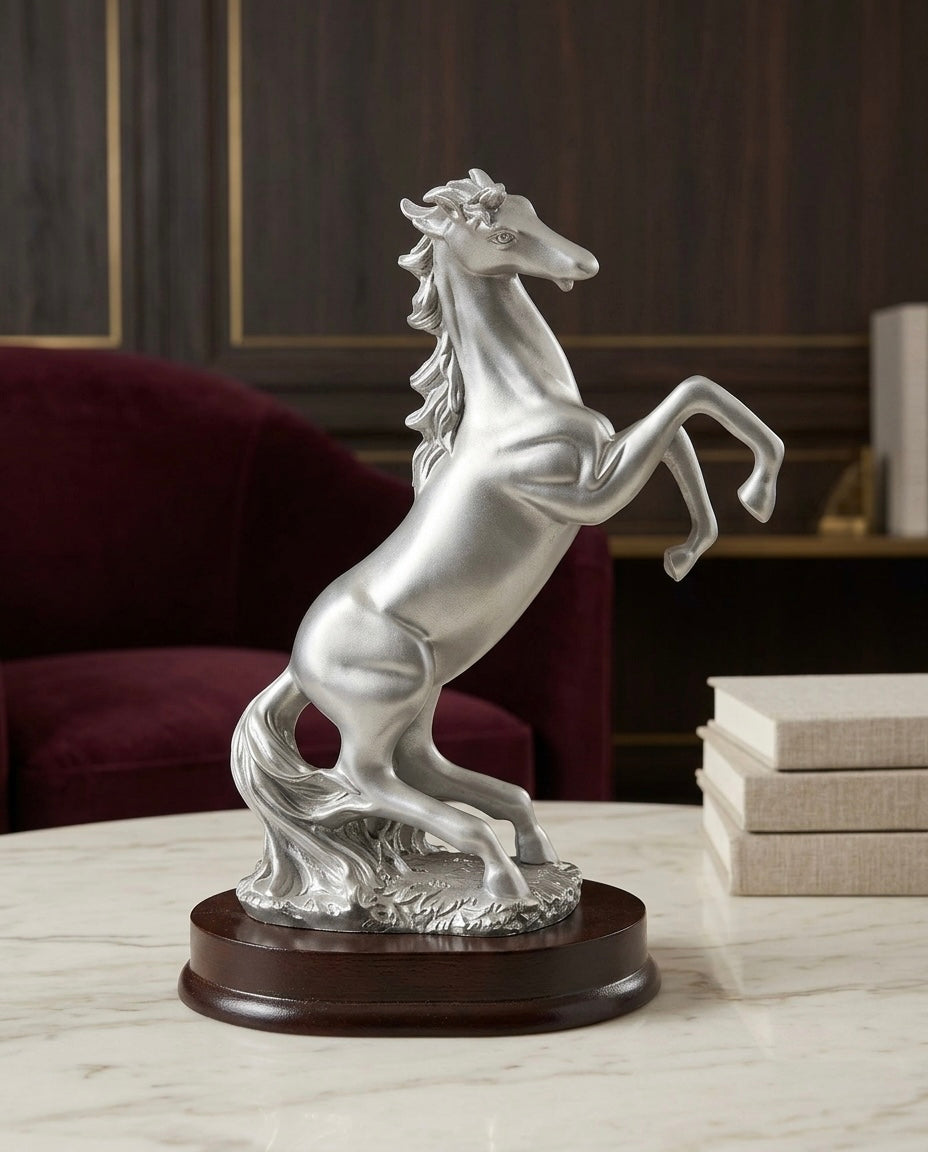Majestic Silver Rearing Horse Sculpture – Luxury Modern Table Décor