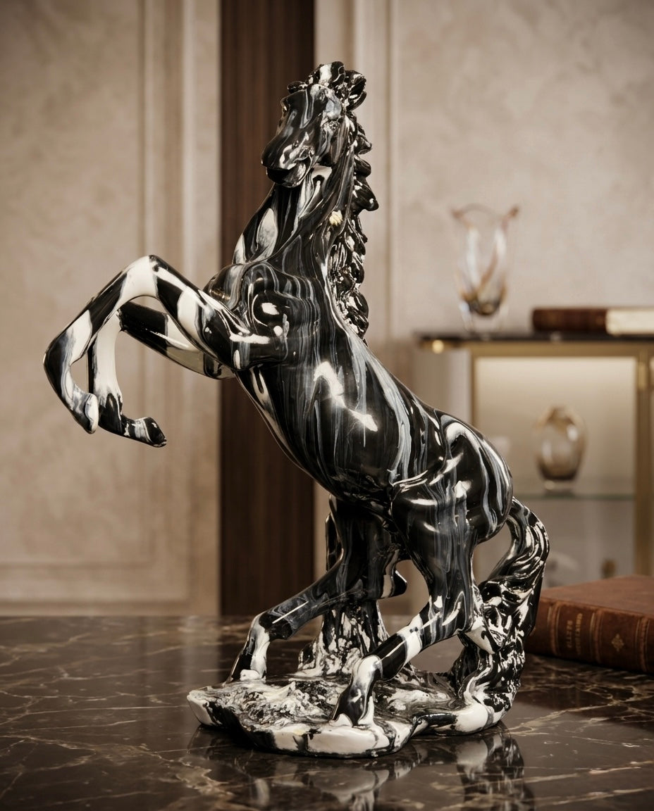 Premium Horse Décor – White & Black Paint (14 Inches)