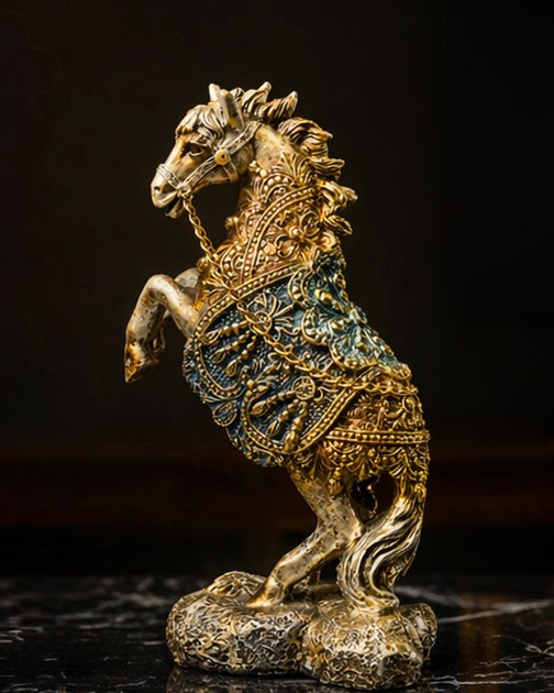 PAIR OF Royal Golden Horse Statue Set