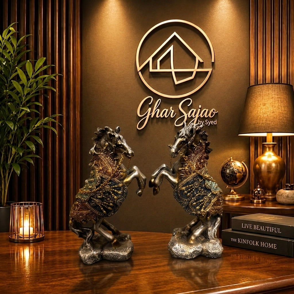 PAIR OF Royal Golden Horse Statue Set