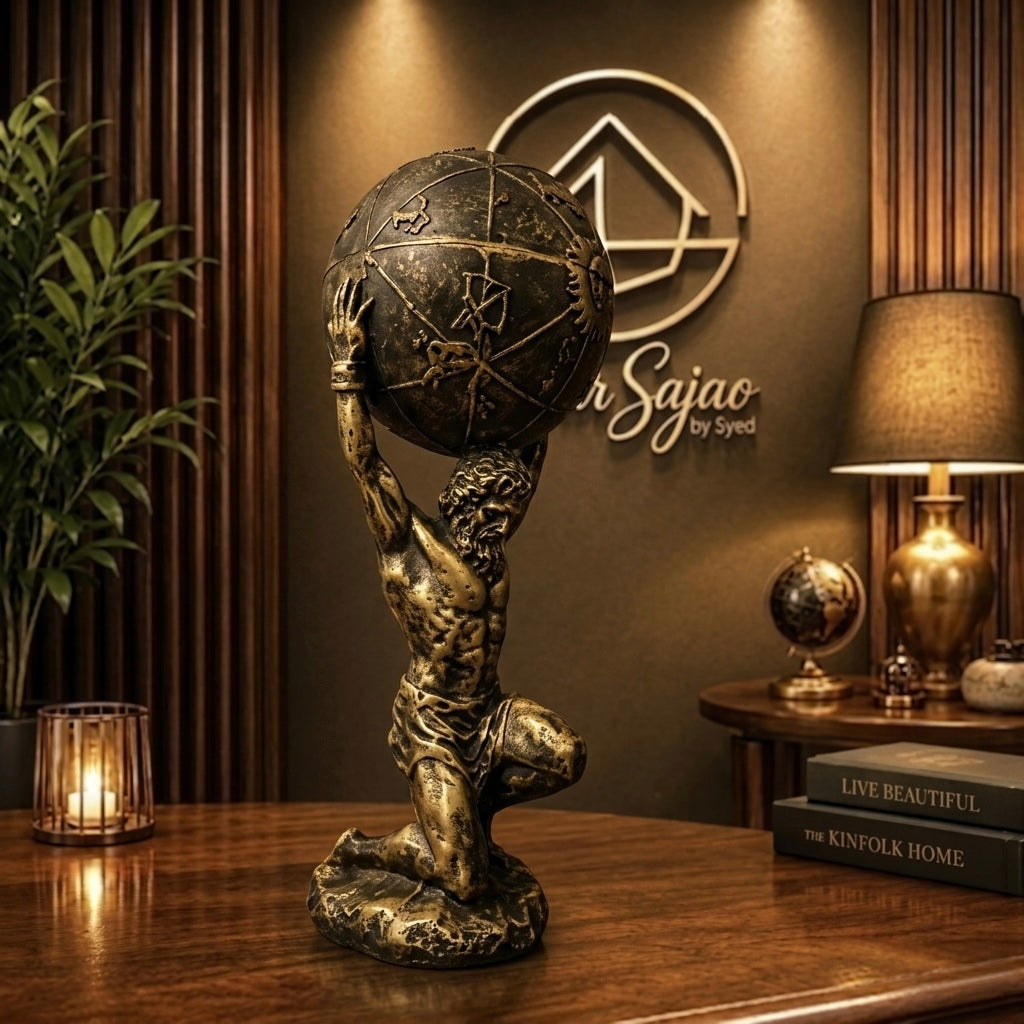 Royal Atlas Zodiac Globe Sculpture – Luxury Modern Table Décor