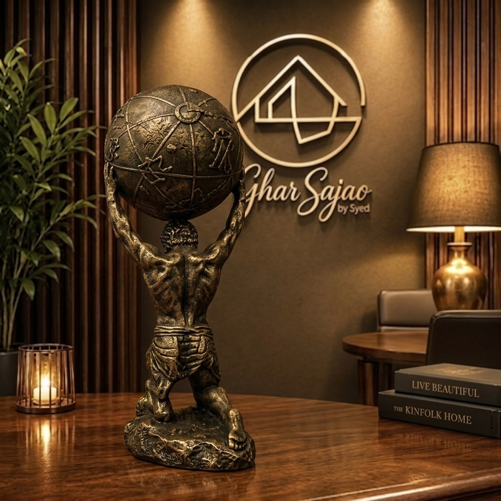 Royal Atlas Zodiac Globe Sculpture – Luxury Modern Table Décor
