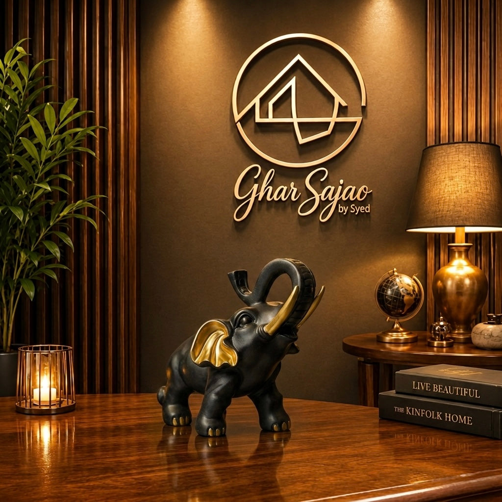Royal Black & Gold Elephant Luxury Sculpture – Premium Home Décor Accent