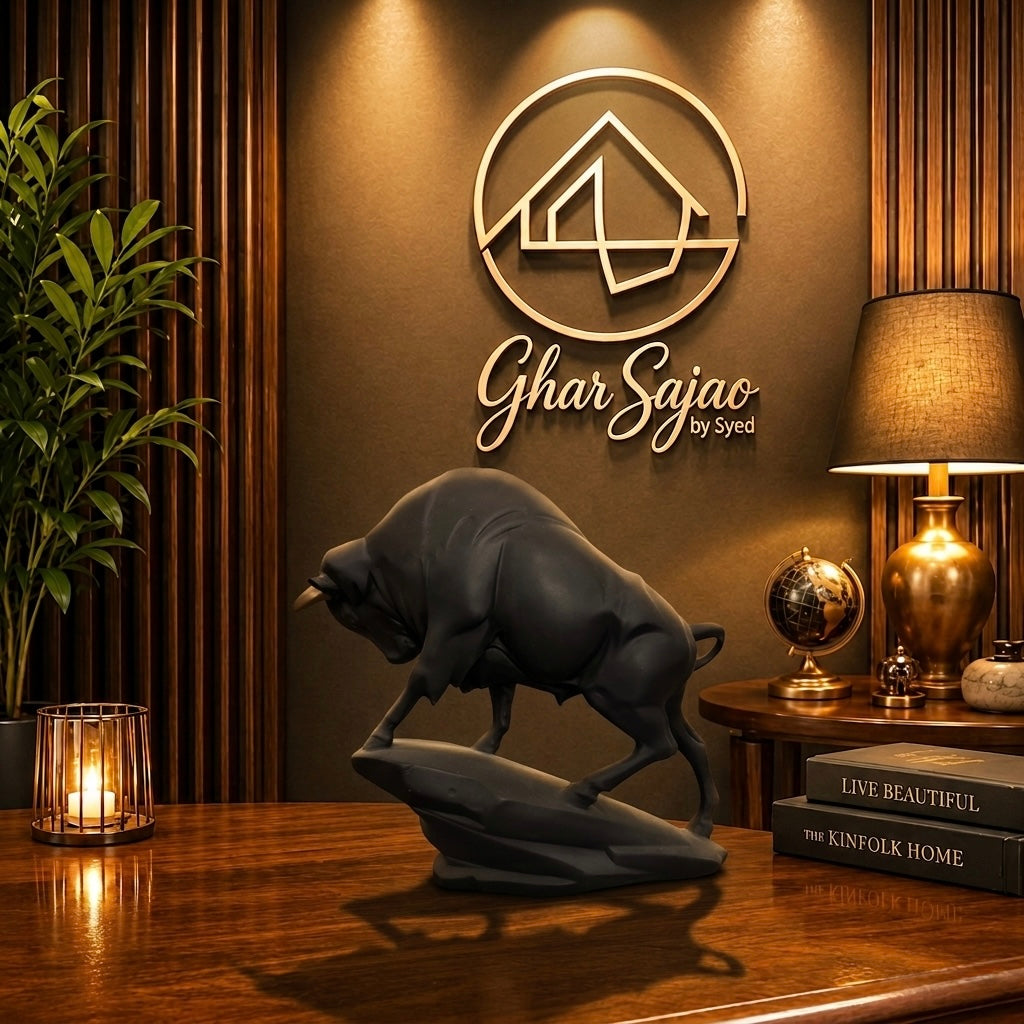 Royal Black Buffalo Luxury Sculpture – Premium Strong Base Décor Piece