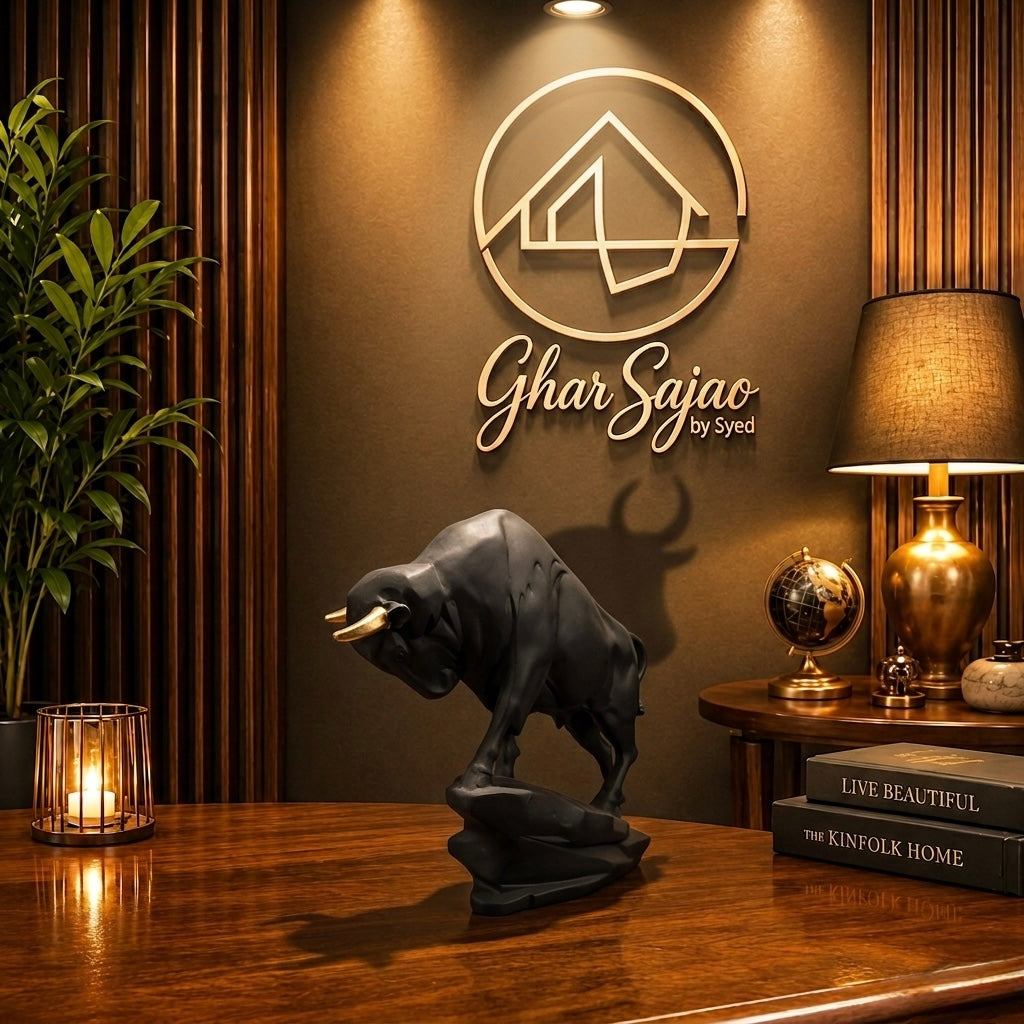 Royal Black Buffalo Luxury Sculpture – Premium Strong Base Décor Piece