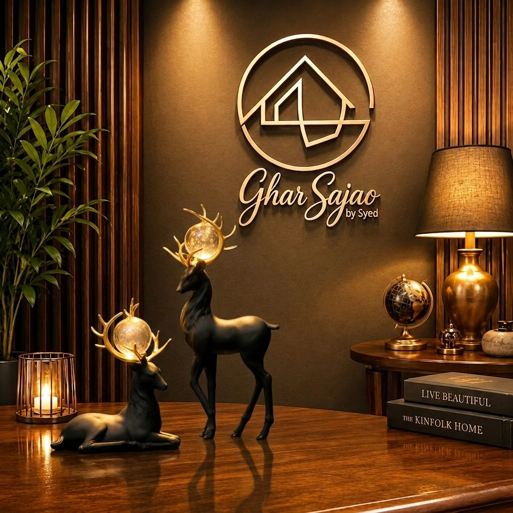 Elegant Gold & Black Crystal Deer Couple Figurines – Premium Décor Set