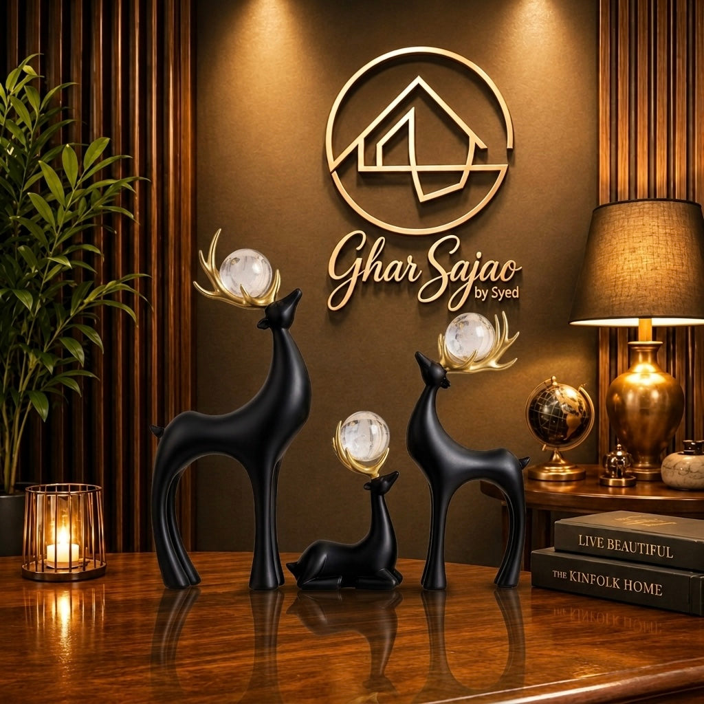 Royal Black Crystal Deer Décor – Modern Luxury Showpiece