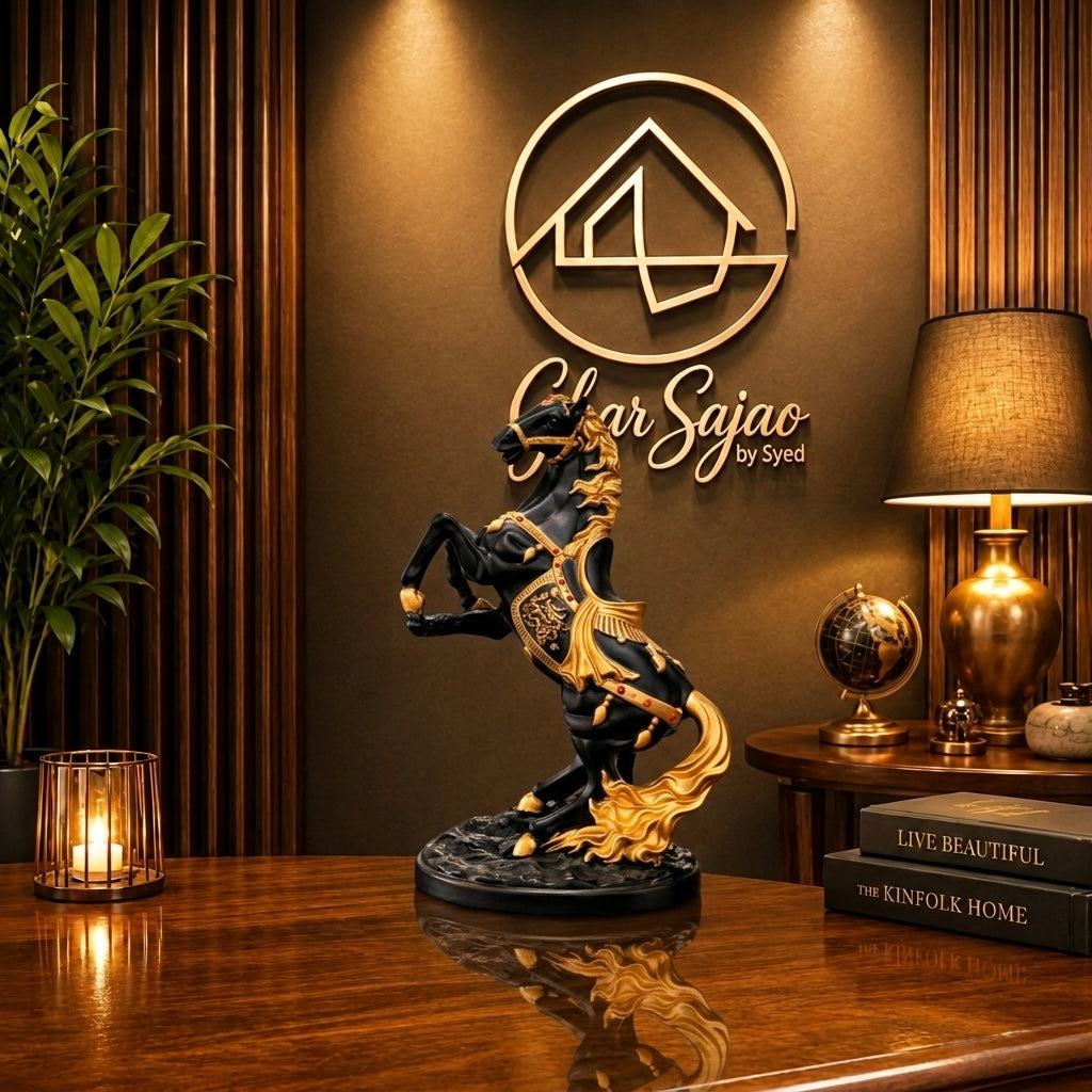 Majestic Black & White Horse Luxury Sculpture – Premium Elegant Décor Piece