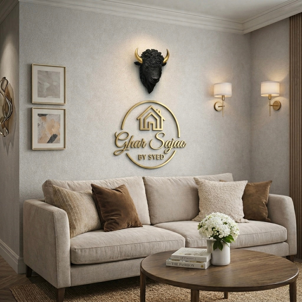 Modern Bull Head Wall Decor – Luxury Black & White Wall Sculpture
