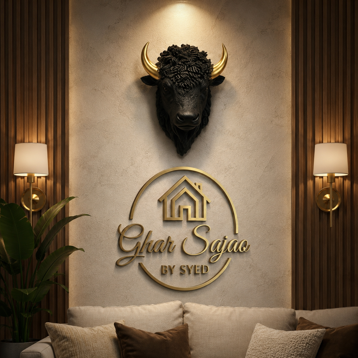 Modern Bull Head Wall Decor – Luxury Black & White Wall Sculpture