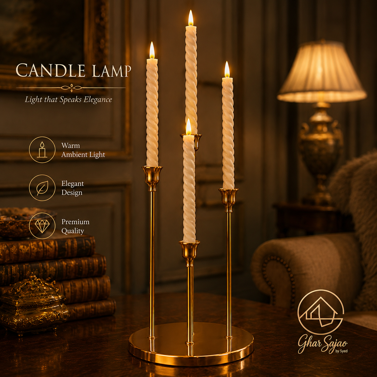 Premium 5-Candle Metal Stand – Luxury Decorative Centerpiece with LED Candles