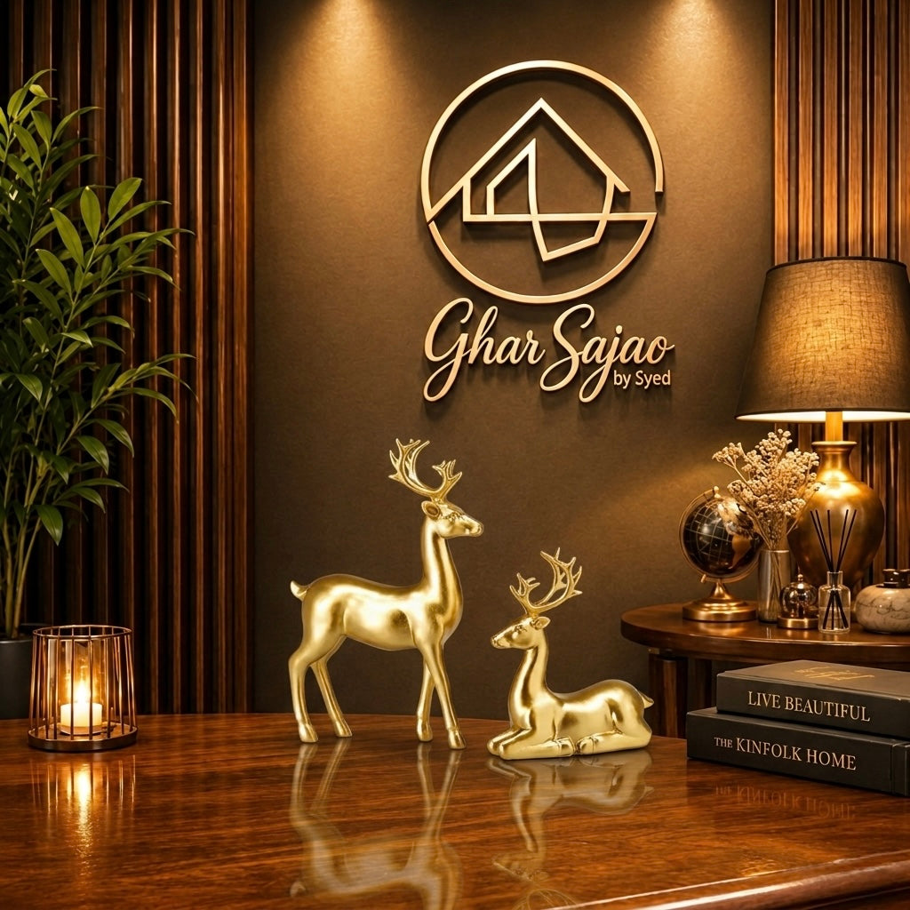 Premium Gold Deer Couple Set – Stylish Interior Décor Accent