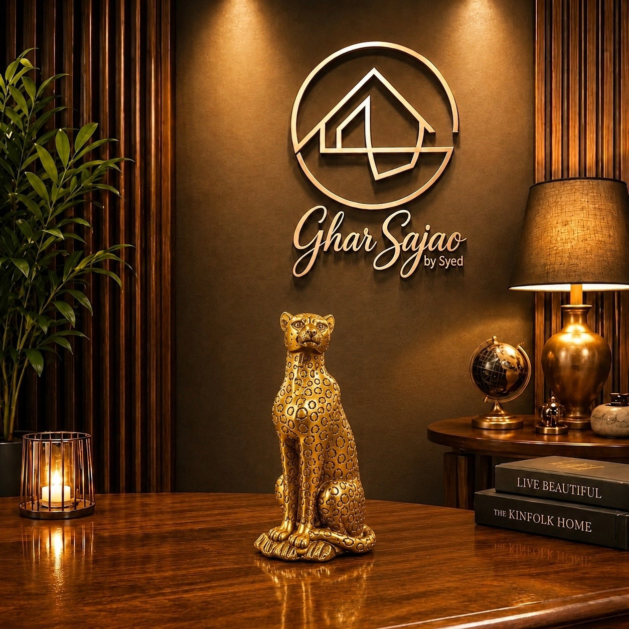 Royal Leopard Statue – Gold Luxury Home Décor
