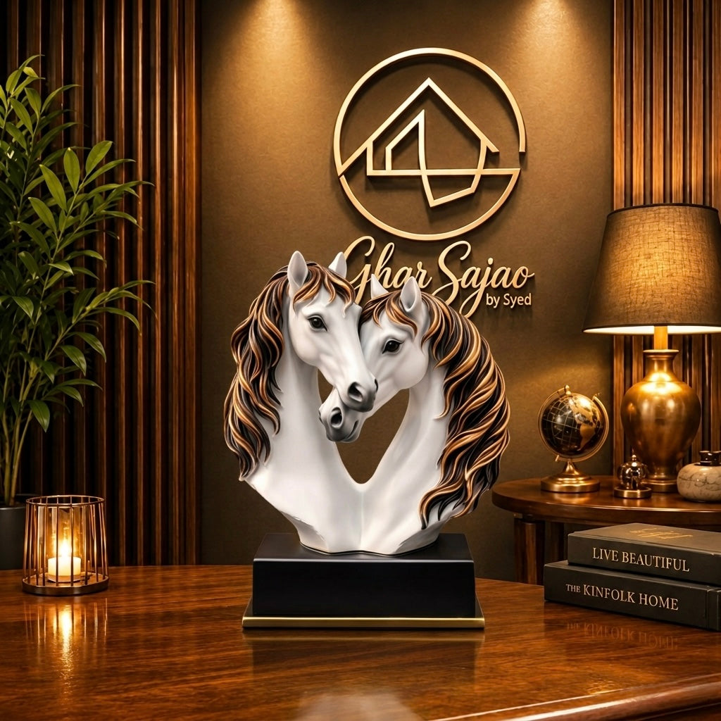 Double Face White Horse Sculpture – 10 Inches