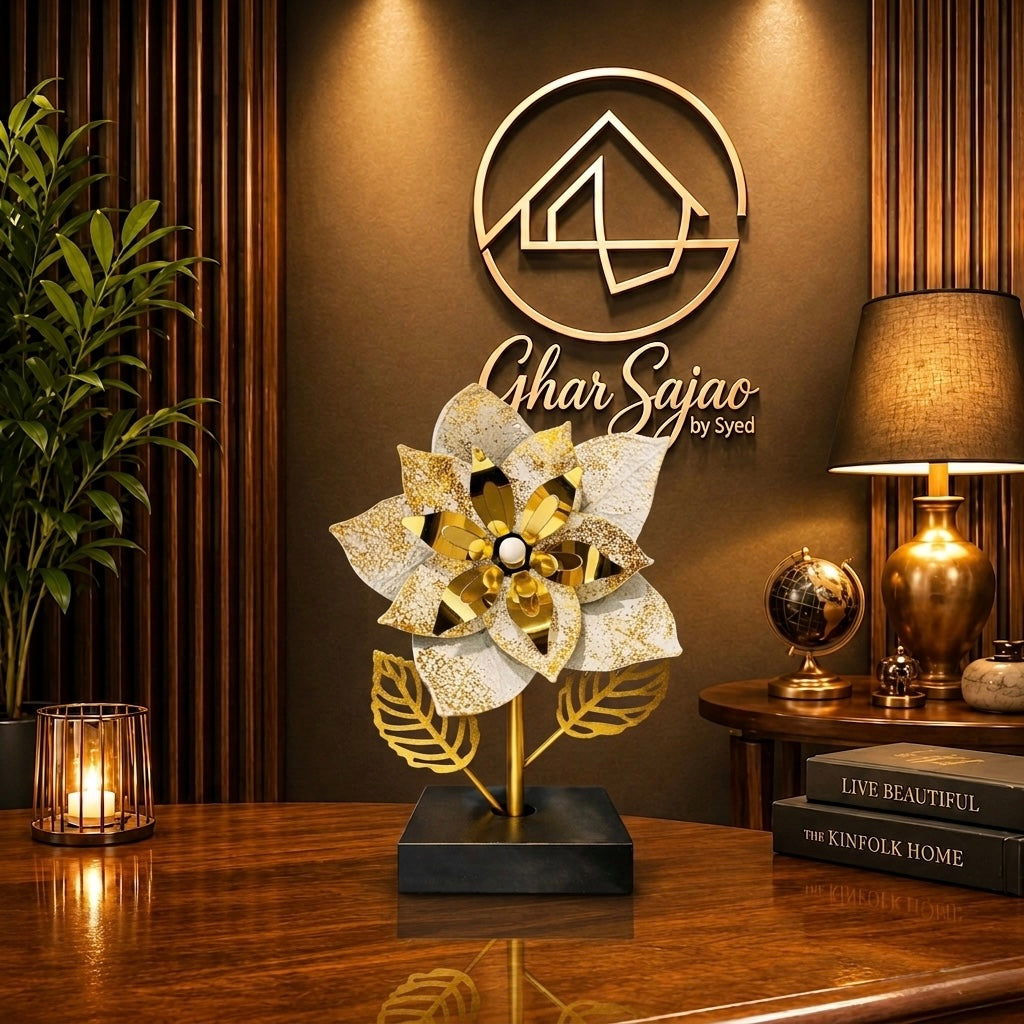 Elegant Metal Flower Luxury Décor – 12 Inch Premium Artistic Showpiece