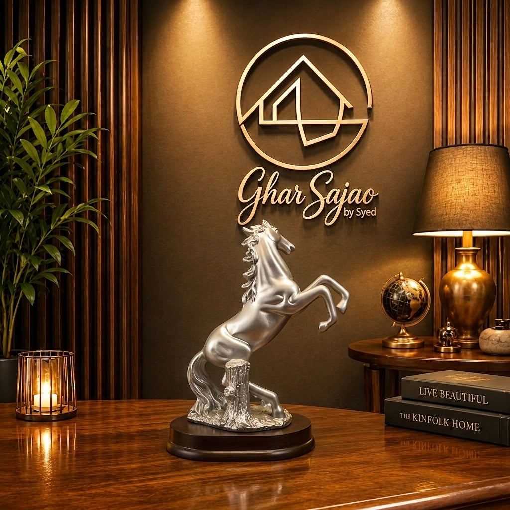 Majestic Silver Rearing Horse Sculpture – Luxury Modern Table Décor