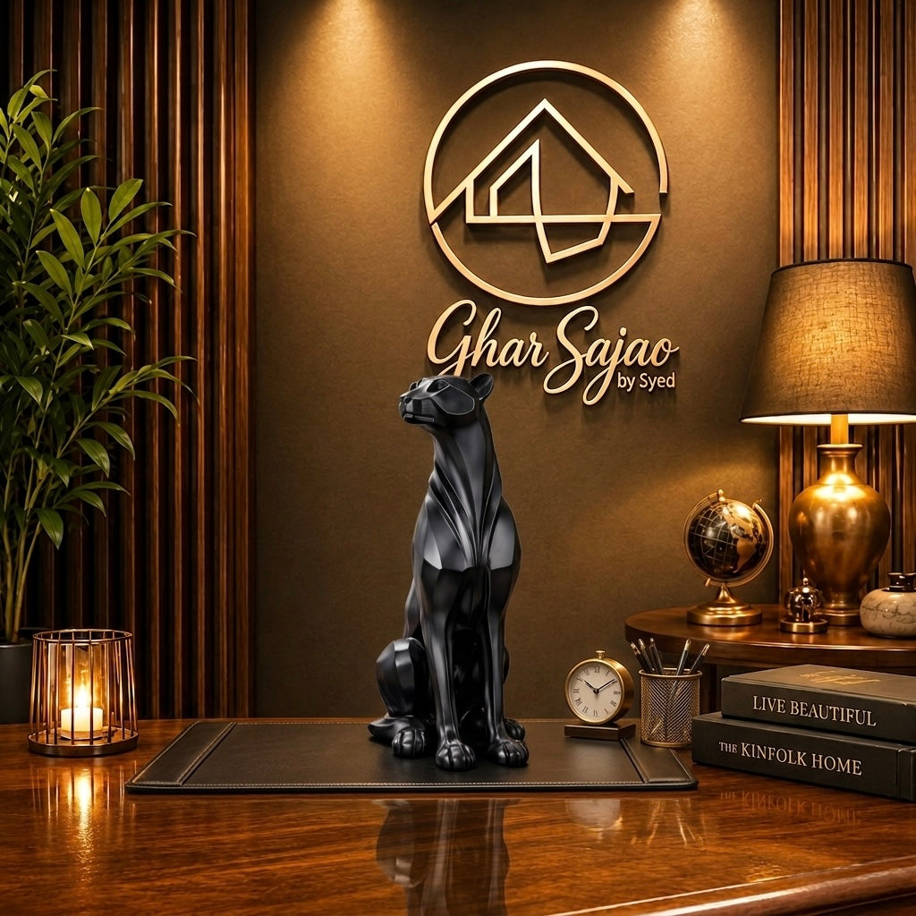 Majestic Sitting Black Panther Luxury Sculpture – Premium Modern Décor Piece