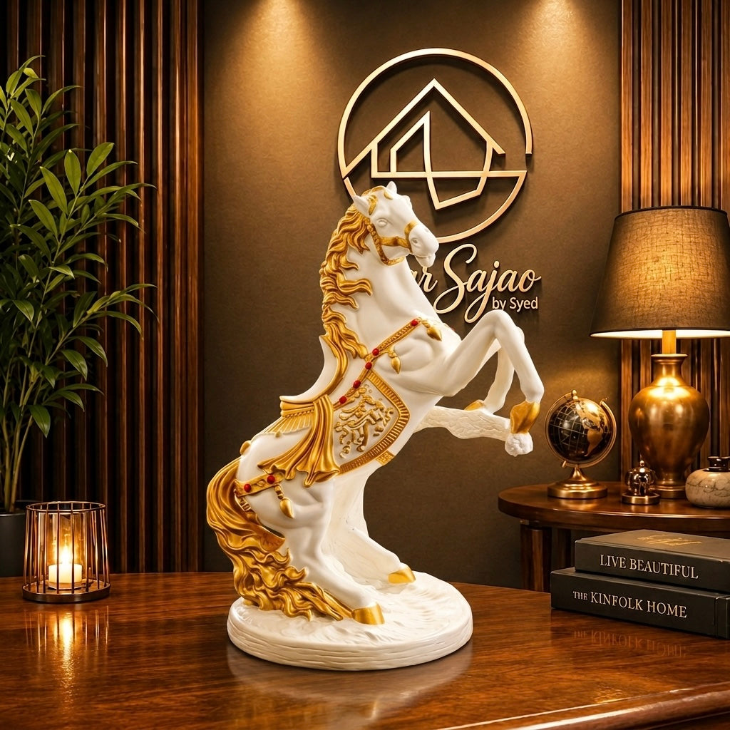 Majestic Black & White Horse Luxury Sculpture – Premium Elegant Décor Piece