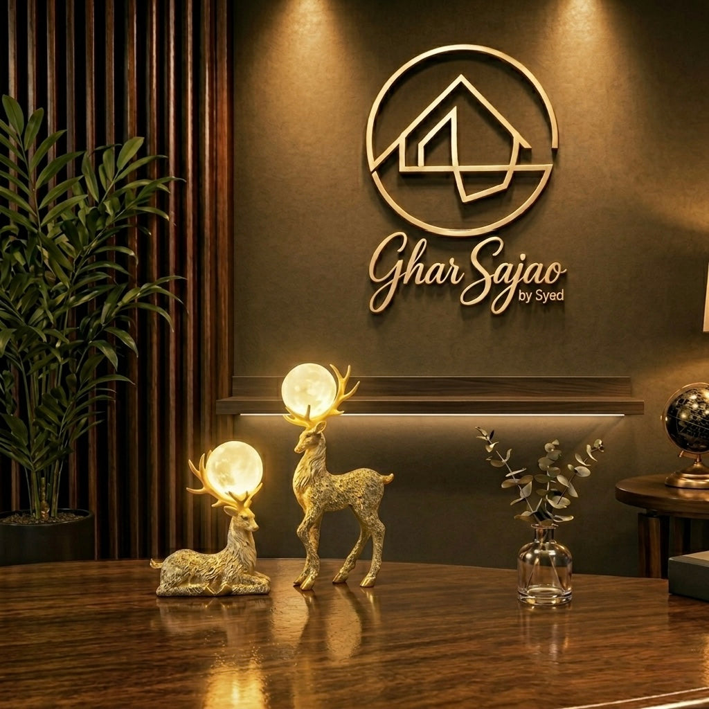 Premium Deer & Moon Lamp Set – Modern Luxury Home Accent