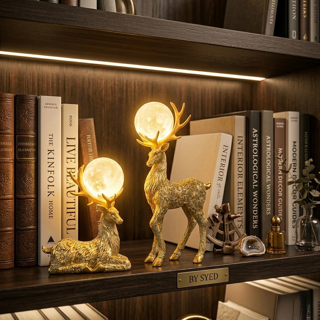 Premium Deer & Moon Lamp Set – Modern Luxury Home Accent